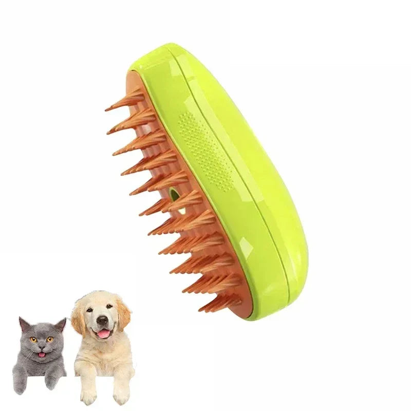 Electric Steamy Brush for Cats and Dogs - 3-in-1 Pet Grooming Tool with Steam and Massage Spray