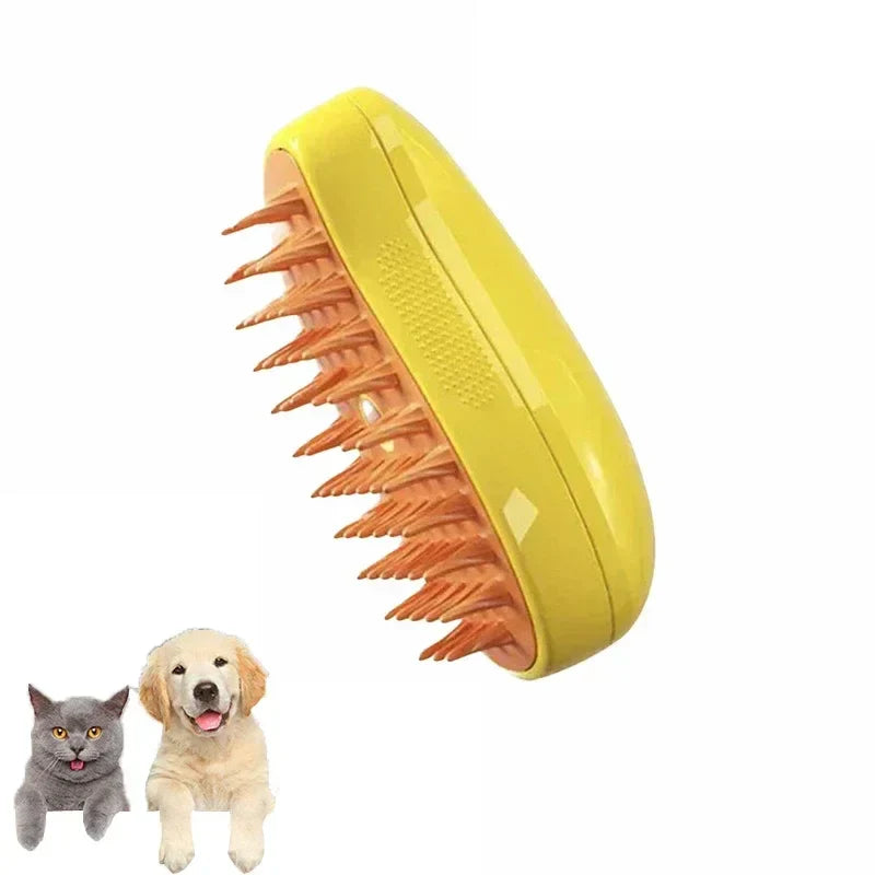Electric Steamy Brush for Cats and Dogs - 3-in-1 Pet Grooming Tool with Steam and Massage Spray