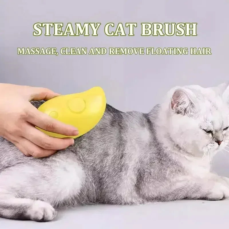 Electric Steamy Brush for Cats and Dogs - 3-in-1 Pet Grooming Tool with Steam and Massage Spray